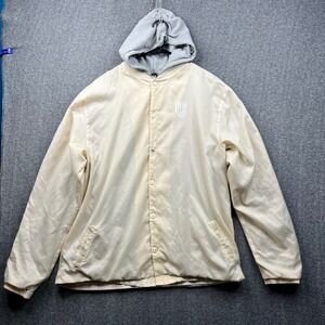 Undefeated Coach Jacket Mens XXL Cream Hooded Nylon Snap Front Streetwear